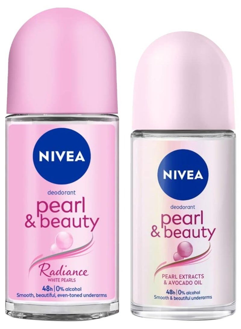 نيفيا مزيل عرق نيفيا للنساء، رول أون، بيرل آند بيوتي لإشراقة ونعومة وتوحيد لون منطقة تحت الإبط، 50 مل، ومزيل عرق نيفيا رول أون، بيرل آند بيوتي للنساء 50 مل. - Image 1